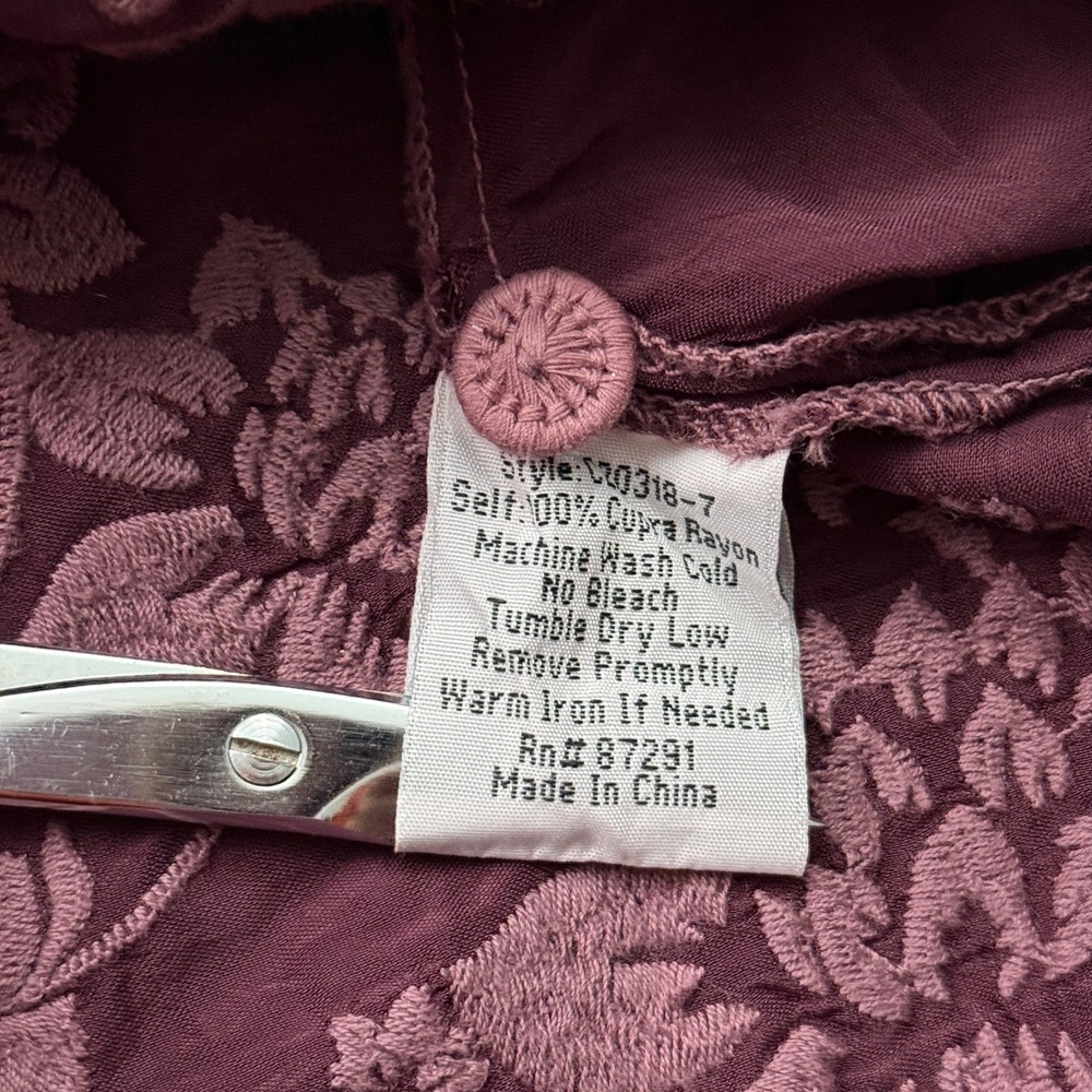 Johnny Was Tunic Top Sz XXL Burgundy Floral Embroidered Lace Boho Indie Peasant - Picture 7 of 16